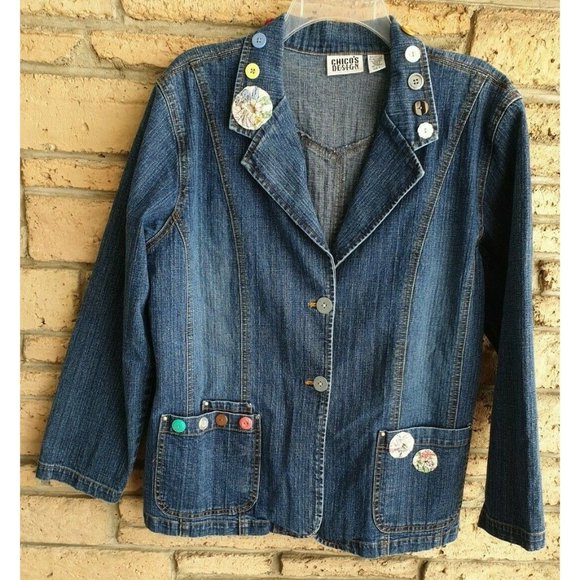 Chico's Design Blue Jean Jacket 12/14 Large Chicos Size 2 - Picture 1 of 9
